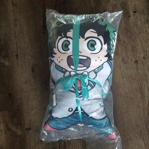 MHA Deku 3 Piece Gift Set: Large Deku-Shaped Pillow, Feece Blanket, Foil Sticker